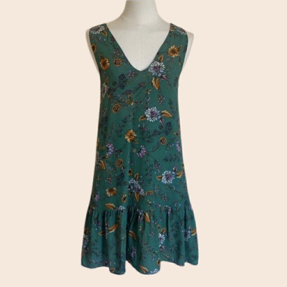 Anthropologie Dolan Dark Green Floral Tunic dress Size XS / S